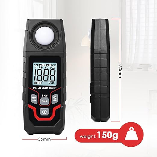 Bluetooth Lux Meter Light Meter, 0.1~200,000Lux Range Light Meter for Plants and Photography, Wireless Light Meter with App Real-time Monitoring, Data Logging and Data Export
