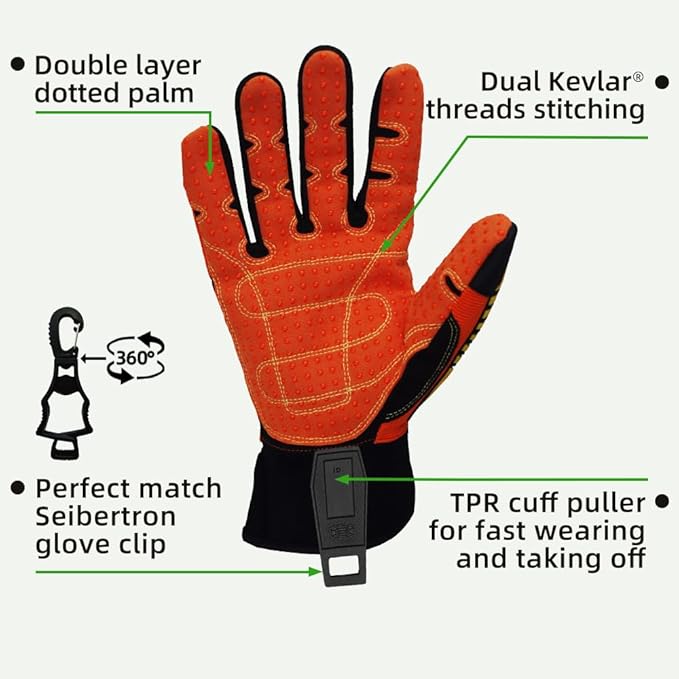 Seibertron High-Vis Series Cut Resistant Reducing Anti-Impact Mechanics Heavy Duty Safety Rescue Oil and Gas Gloves