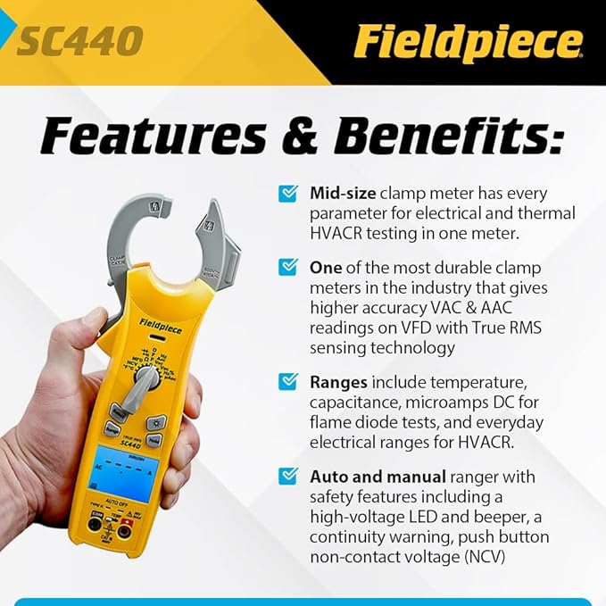 Fieldpiece SC440 True RMS Clamp Meter with Temperature, Inrush Current, Capacitance and Backlight