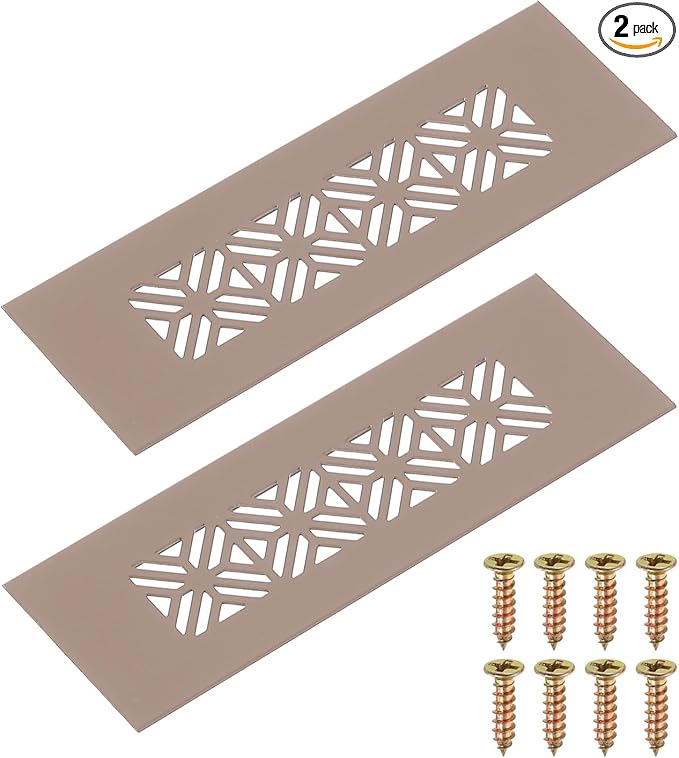uxcell 2Pcs Aluminum Alloy Air Vents, 150 x 50mm / 5.9 x 2" Rectangle Louvered Ventilation Grille Cover with Mounting Screws for Door Cabinet Wardrobe, Brown