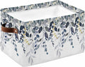 Blue Grey Eucalyptus Storage Bins Cubes Waterproof Cloth Storage Basket,Watercolor Spring Weeping Botanical Foldable Storage Bags for Shelf Clothes Storages Organizers with Handles 15x11x9.5 in 1PCS