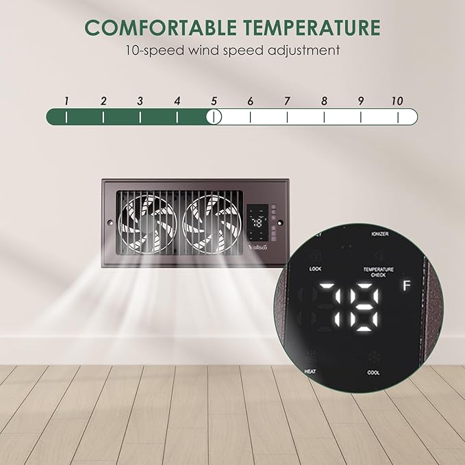 VallisCo Register Booster Fan 10-Speed Control with Negative Ion, Quiet Thermostat with Remote Control, Air Vent Fan Booster for Room 4" x 10", Enhance Home Comfort Instantly,Bronze