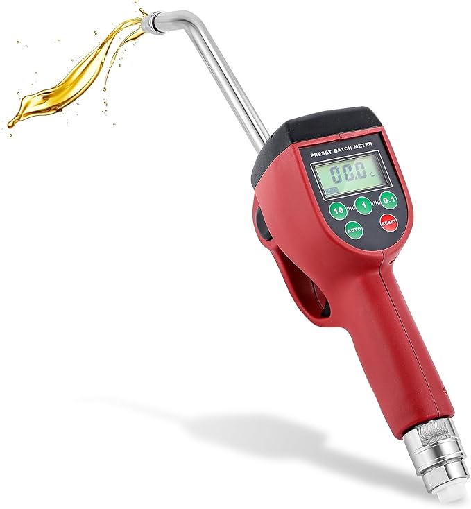 Poafamx Preset Digital Oil Control Valve Meter Nozzle, 10GPM/35LPM Heavy Duty Pneumatic Oil Gun, 7-725 Psi 0.5-50bar High Precision Oil Lubricant Nozzle 1/2" inch NPT Inlet with Flow Meter