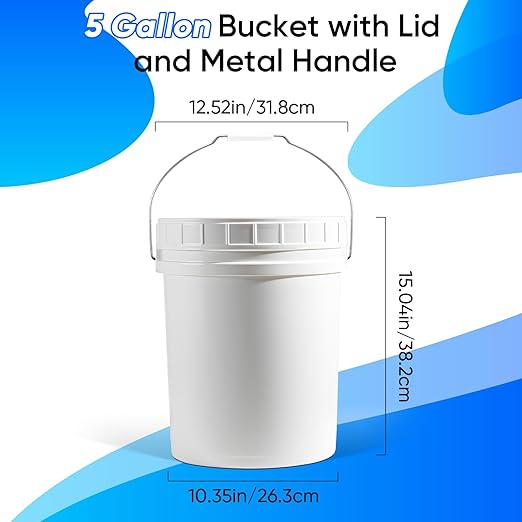 DEMORA 5 Gallon Bucket with Screw Lid, Heavy Duty Plastic Buckets Containers for Food Storage, Plastic Pail with Metal Handle for Water, Cleaning, Car Wash, Paint, Gardening, BPA Free (White, 3 Pack)