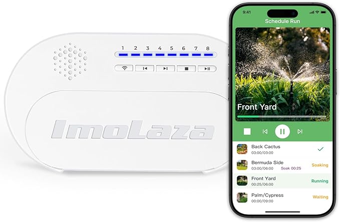 Indoor Smart Sprinkler Controller, Automatic Water Saving Irrigation Controller, 2.4GHz WiFi, Rain Freeze Wind Skip,Easy Install & App Remote Control (4-Zone)