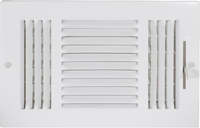EZ-FLO 10 x 6 Inch (Duct Opening) Air Vent Cover for Wall or Ceiling, Three-Way Ventilation Register, Solid Steel HVAC Register Cover, White, 61614