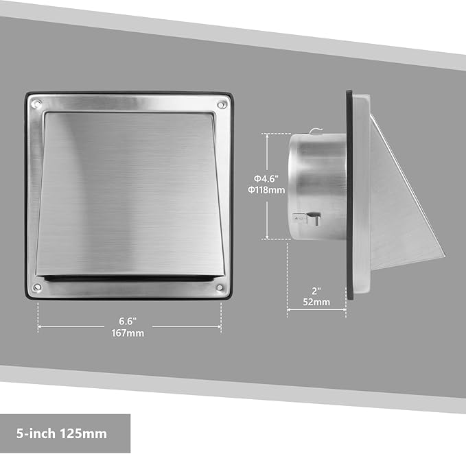 FRESH SPEED 5 Inch Dryer Vent Cover Outside Stainless Steel Wall Vent with Removable Cover and Insect Screen Mesh