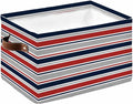 Red Navy Blue Striped Storage Bins Cubes Waterproof Cloth Storage Basket,Farmhouse Stripes Modern Abstract Art Foldable Storage Bags for Shelf Storages Organizers with Handles 15x11x9.5 in 1PCS