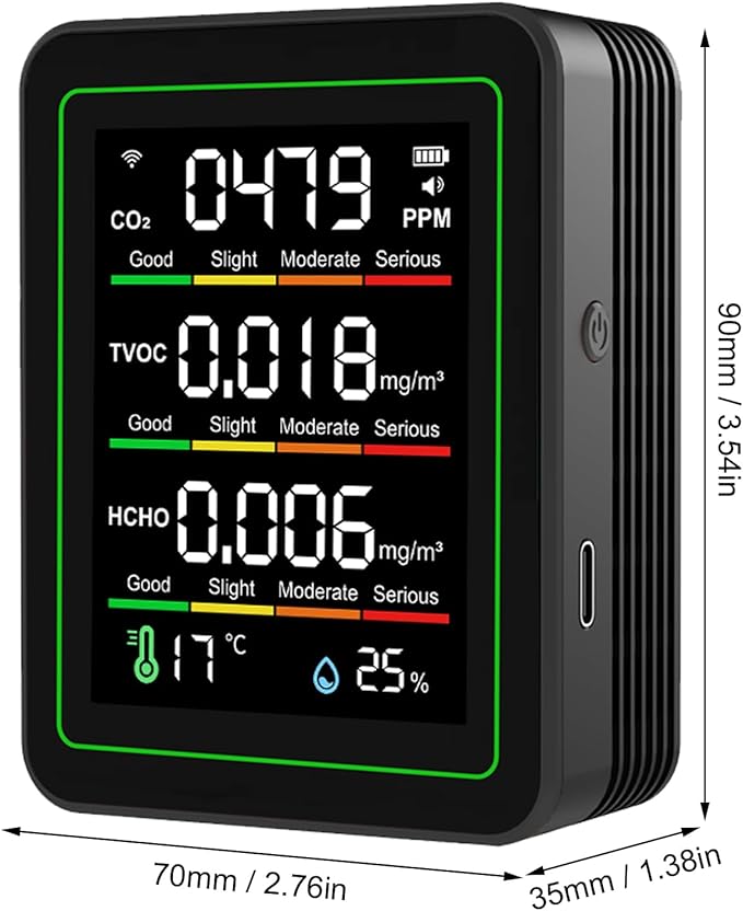 5 in 1 WiFi Air Quality Detector, Smart CO2 TVOC HCHO Temperature Humidity Tester, APP Remote Control Tester with Real Time Monitoring, Ideal for Indoor Home & Office