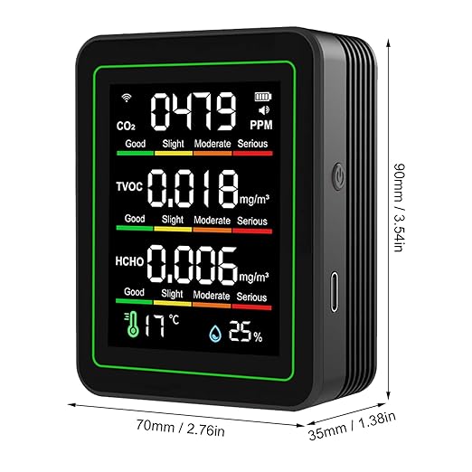 5 in 1 WiFi Air Quality Monitor, Portable Air Quality Tester, Smart Sensor with APP Remote Control & Color Screen, Ideal for CO2, HCHO, TVOC, Temperature & Humidity