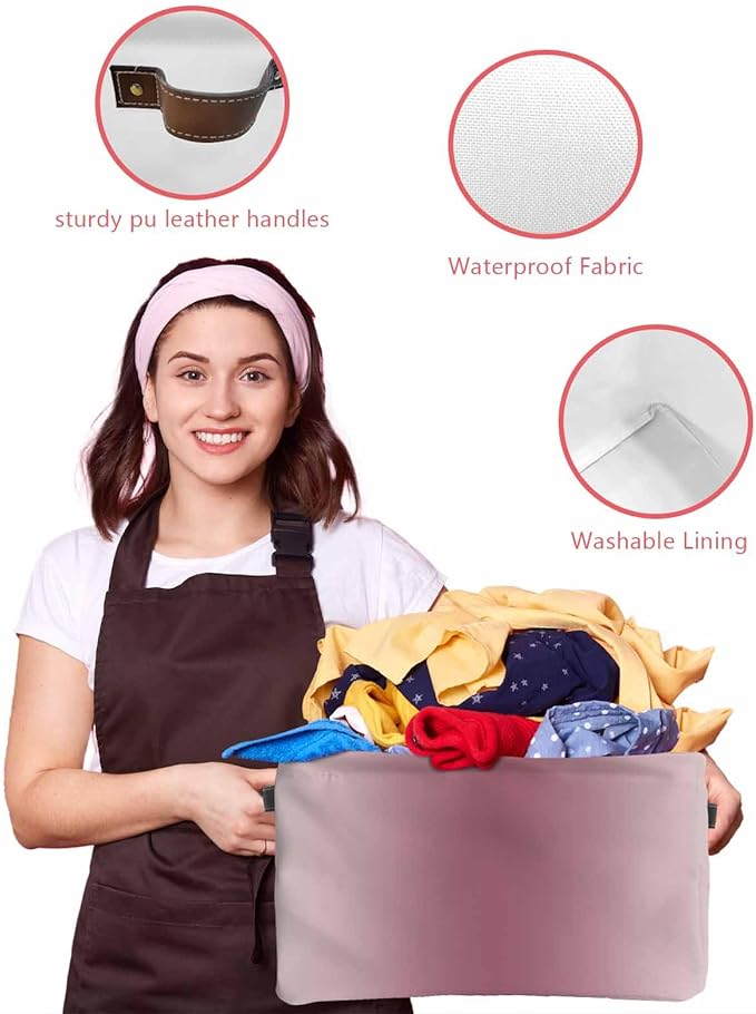 Pink Grey Ombre Storage Bins Cubes Waterproof Cloth Storage Basket, Farmhouse Gradient Minimalist Foldable Storage Bags for Shelf Closet Clothes Storages Organizers with Handles 15x11x9.5 in 1PCS