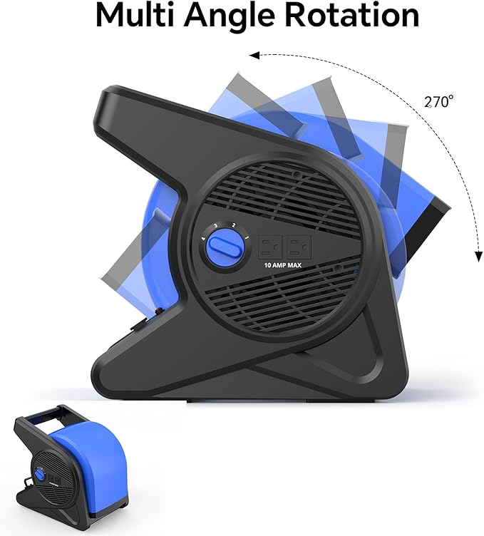 shinic 15" Pivoting Blower Fan, Portable Pivoting Blower Fan with Reset Button for Floor & Carpet Drying, 375 CFM, 3 Speeds Ideal for Office Garage Gym Home Use