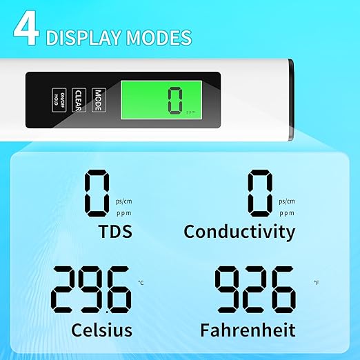 4-in-1 tds Meter Digital Water Tester - TDS/EC/Temperature（ °C / °F ）Meter | 0-9999 ppm | for Drinking Water, Hydroponics, Aquariums, RO Systems & Swimming Pools