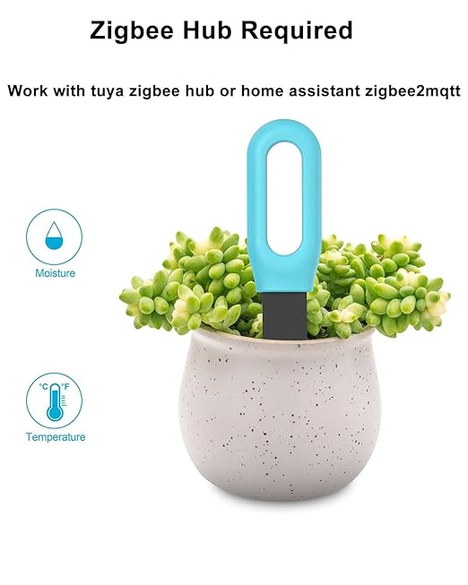 Haozee Smart Zigbee Soil Moisture Sensor, Requires TUYA HUB,Support Zigbee2mqtt Home Assistant,Moisture Meter for Plants with Real-Time Detection, Historical Record, Soil Meter for Garden