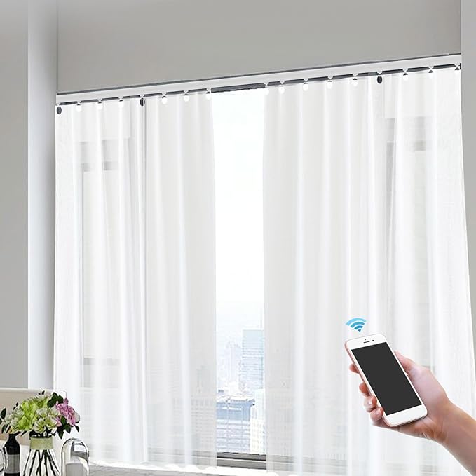 Electric Curtain Track, 7.08-13.78ft Motorized Curtain Track System, Smart Electric Curtain Rail with Remote Control, App & Voice Control, Compatible with Alexa and Google Home