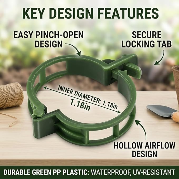 100 pcs Plant Support Clips, Reusable Plastic Garden Clips for Climbing Plants, Trellis Clips for Tomato, Grape Vine and Vegetable Plant Fixing (100, Black)