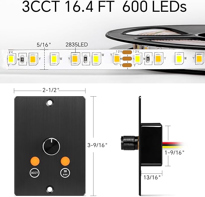 12V CCT Switchable Light Dimmer Switch, Works CCT Changeable LED Light Fixture for Color Switching and On/Off/dimming Control, 10A, DC12V