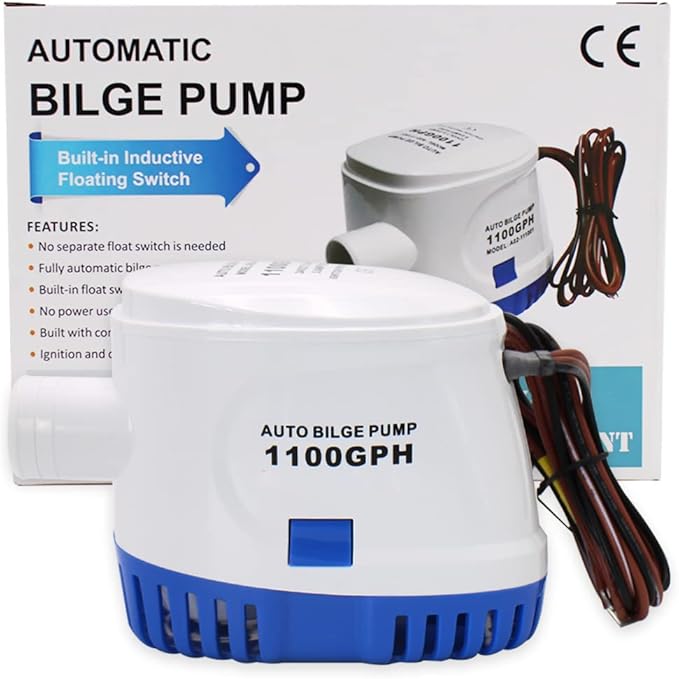 1100GPH 12V Auto Bilge Pump, Marine Automatic Bilge Pump Built-in Float Switch, Suitable for Boats, Yacht, Pools