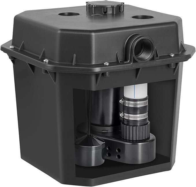 VEVOR Utility Sink Pump, 1/3 HP, 120-Volt, 2900 GPH Flow, 25 ft Head, Under-Sink Sump Pump System with 6 Gallon Basin, for Automatic Utility/Laundry, Drain Pump with 1-1/2" NPT Outlet, Black