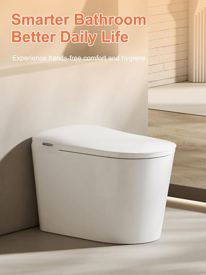 Smart Toilet - ADA Height Heated Seat, Tankless Auto-Flush, Foot Sensor, Night Light, Modern Elongated One-Piece for Bathrooms