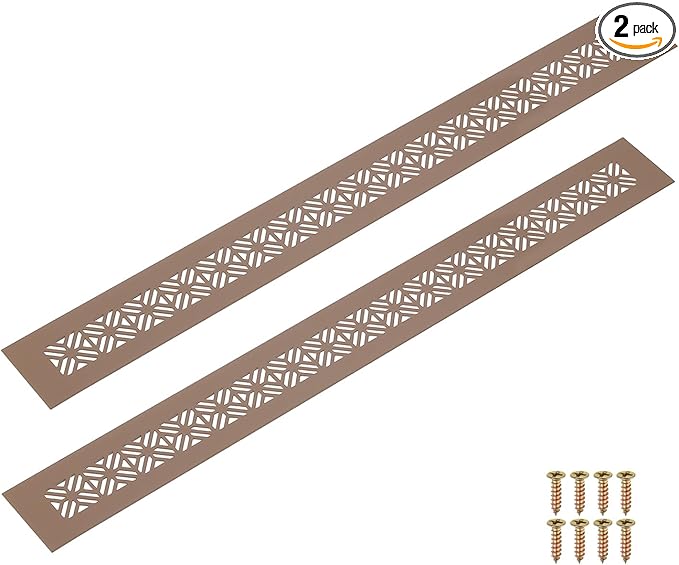 uxcell 2Pcs Aluminum Alloy Air Vents, 500 x 50mm / 19.7 x 2" Rectangle Louvered Ventilation Grille Cover with Mounting Screws for Door Cabinet Wardrobe, Brown