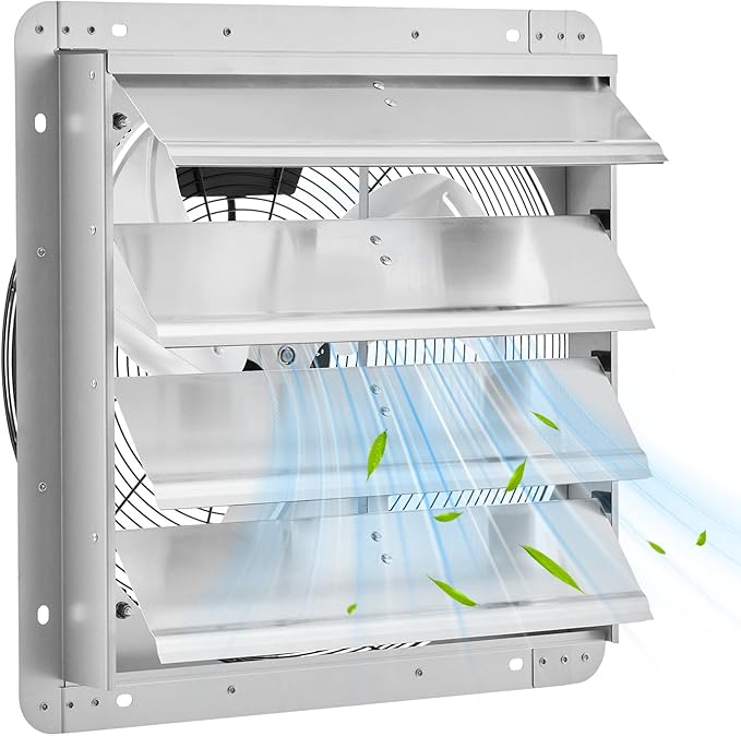 GarveeHome 12 Inch Automatic Shutter Exhaust Fan Wall Mount, 1000 CFM High Speed Attic Ventilation with Quiet 1500 RPM Motor for Attic, Garage, Greenhouse & Shed