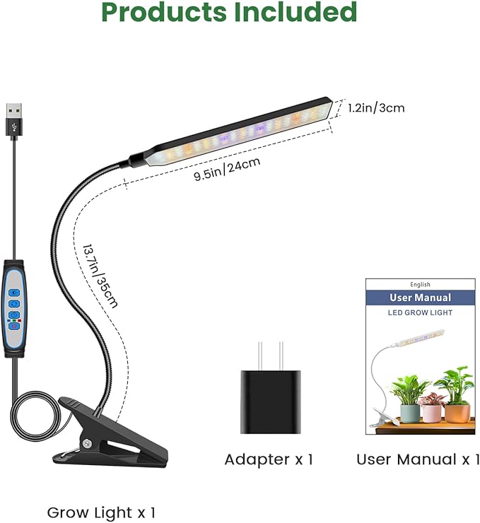 Kullinss Grow Lights for Indoor Plants, 57 LEDs Black Plant Lights for Indoor Growing with 6/12/16H Timer, 3 Color Modes, Full Spectrum Sunlike Clip on Grow Lamp for Indoor Plants, Herbs, Seedlings