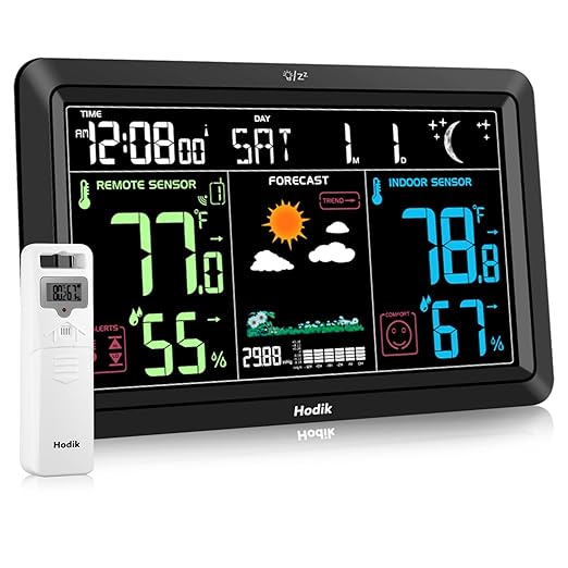 Weather Station Atomic Clock Indoor Outdoor Thermometer Wireless, Barometer Humidity Temperature Monitor Hygrometer with High Precision Sensor Black