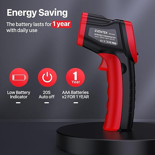 Eventek Infrared Thermometer Gun, Eventek -58°F~932°F Temperature Gun, Laser Thermometer Gun for Cooking, Pizza Oven, Candy, Griddle, Engine, Infrared Thermometer with Adjustable Emissivity & Max Min