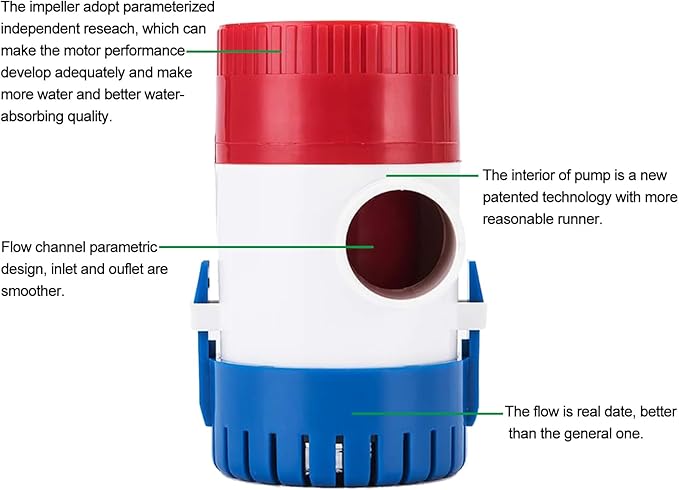 750GPH Bilge Pump 12V Marine Submersible Electric Rule Bilge Water Pump 3/4 Inch Hose Outlet for Boat RV Yacht Caravan
