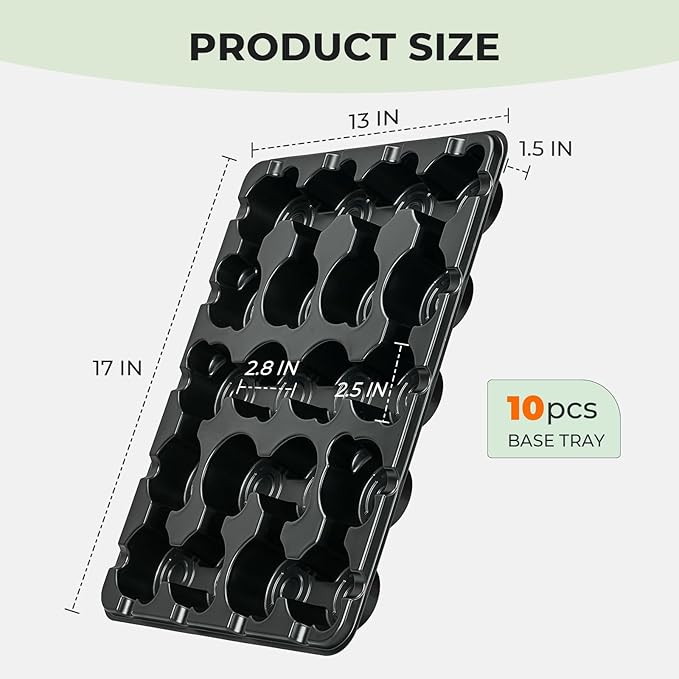 homenote 3 Inch Seed Starting Trays 10 Pack, 20-Cell Seedling Starter Trays for Indoor Outdoor Growing, Plant Starter Germination Trays for Pots Seedlings 3" Opening Compatible Pots