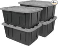 CX BLACK & YELLOW 27-Gallon Heavy Duty Storage Bins with Lids, Stackable Plastic Storage Bins with Weather-Resistant Design, Home Organization, 4 Pack (14.3H x 20.6W x 30.6D)
