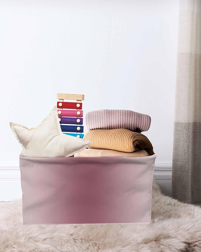 Pink Grey Ombre Storage Bins Cubes Waterproof Cloth Storage Basket, Farmhouse Gradient Minimalist Foldable Storage Bags for Shelf Closet Clothes Storages Organizers with Handles 15x11x9.5 in 1PCS