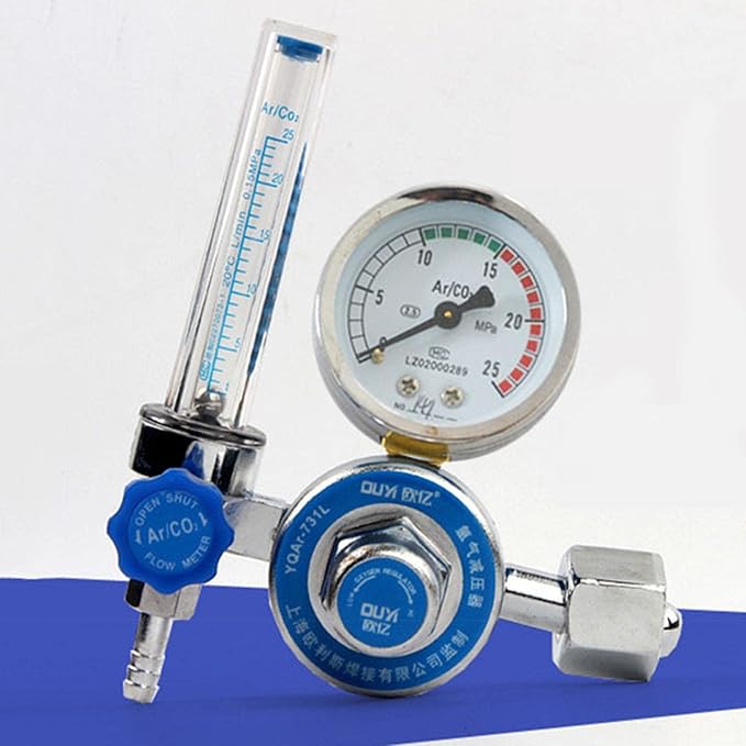 Amagogo Regulator Welder Argon CO2 Regulator Meter Pressure Gauge Aluminum Alloy Gas Regulator Welders Flowmeter Suitable for Chemical Electronics MIG We, single