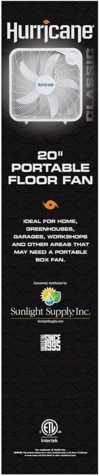 Hurricane Classic Floor Mount Box Fan w/ 3 Quiet Speeds, Black, 20" - Corded Portable Electric Air Cooling Unit w/ Powerful 2400 CFM Airflow for Home, Garage, Office, Bedroom & Basement