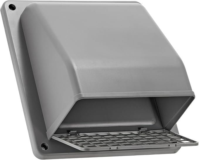 Lambro 6" Plastic Wall Exhaust or Air Intake Vent with Hinged Screen, Removable Damper, and 1.25" Collar (Gray)