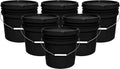 MKS Plastics 3.5-Gallon Bucket with Airtight Lid – Made in USA, Food Grade BPA Free Plastic, Heavy Duty Multi-Use, Metal Handle with Grip, Stackable Storage – Black, 6 Pack