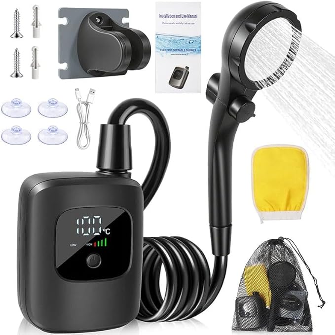Smart Portable Shower Pump, Rechargeable Shower Pump with High Pressure & 4 Spray Modes,Electric Camping Shower for Outdoor, Pet Bathing & Car Washing,4 Mode