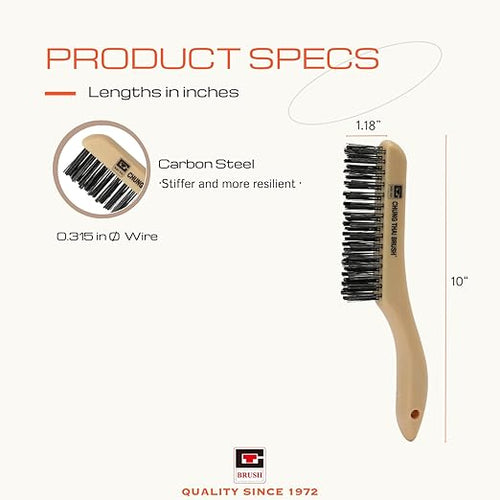 10“ Plastic Handle Wire Brush Set (5624) – 2 Pack 4 Row Scratch Brush Premium Carbon Steel Bristles, Durable, for Paint Removal, Rust Removal, Scrubbing, Deep Cleaning