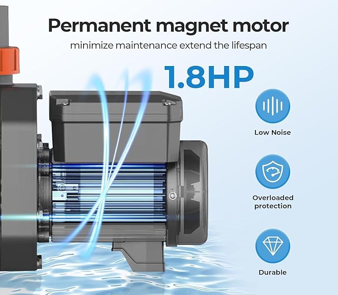 1.8 HP Variable Speed Pool Pumps, Self-Primming Above/Inground Pool Pump 9114 GPH with Timer 220-240V