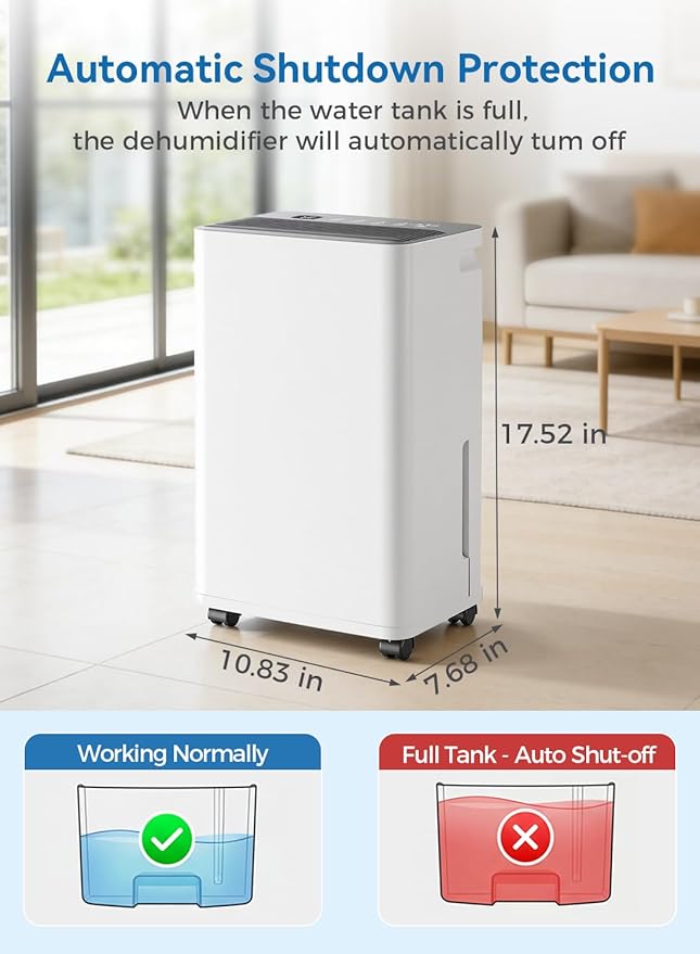 2500 Sq.Ft Dehumidifier for Basement with Drain Hose, 35 Pint Large Best Compressor Dehumidifiers for Home or Garage, Smart Humidity Control, 24H Timer & Child Lock, Ideal for Large Rooms, Garage