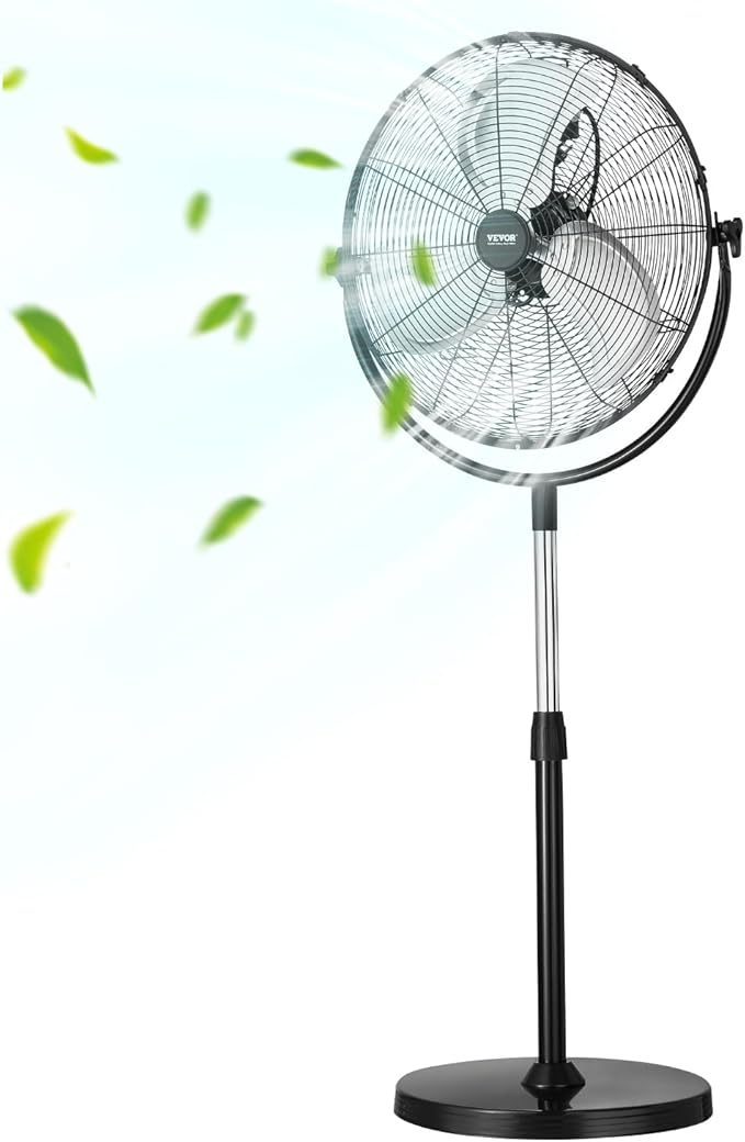 VEVOR Industrial Pedestal Fan, 18 Inch Standing Fan with 45.3 to 57.9 Inches Adjustable Height, Floor Fans with 3 Adjustable Speeds, High Power Fans for Living Room, Home, Office, Black