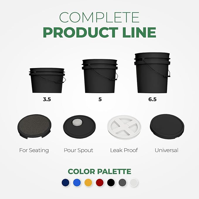 EconoHome 5-Gallon Black Bucket Pail Container with Lid | Metal Handles with Plastic Grip for Easy Carrying | Easy Stack and Store | Heavy-Duty Extra Durable | Food Grade | BPA Free - 1 Pack