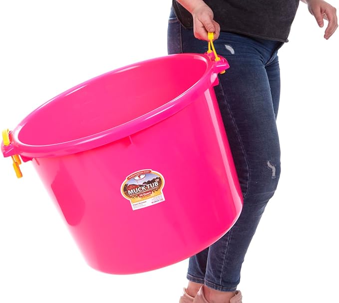 Little Giant® Plastic Muck Tub | Durable & Versatile Utility Bucket with Handles | Muck Bucket | Durable Handles | 70 Quart | Hot Pink