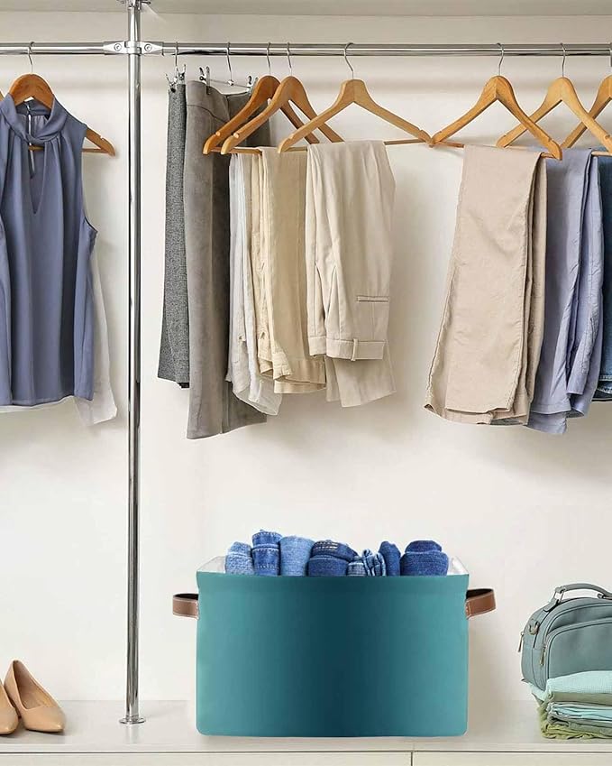 Turquoise Yellow Ombre Storage Bins Cubes Waterproof Cloth Storage Basket,Farmhouse Modern Gradient Art Foldable Storage Bags for Shelf Clothes Storages Organizers with Handles 15x11x9.5 in 2PCS