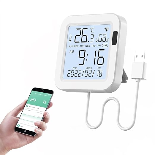 eMylo Indoor Thermometer Hygrometer, WiFi Humidity Meter and Temperature Sensor with App Control, Large Display Backlight, Notification Alerts, for Home, Baby Room, Cellar