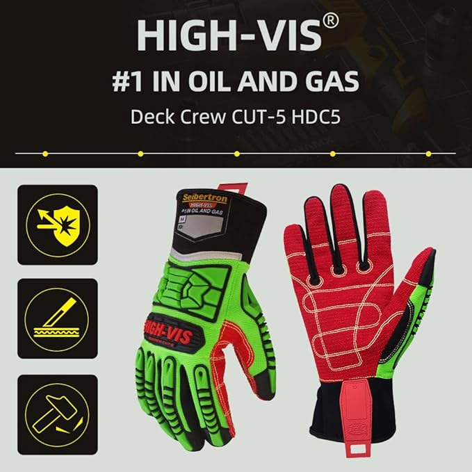 Seibertron High-Vis Series Cut Resistant Reducing Anti-Impact Mechanics Heavy Duty Safety Rescue Oil and Gas Gloves