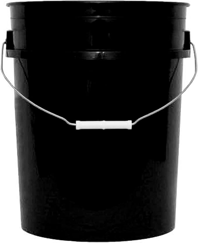 MKS Plastics 5-Gallon Bucket Only – No Lid Included, Made in USA, Food Grade BPA Free Plastic, Heavy Duty Multi-Use, Metal Handle with Grip, Stackable Storage – Black, 1 Pack