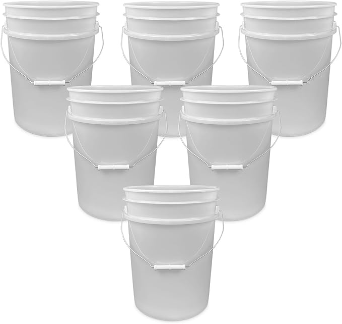 ePackageSupply 5 Gallon Bucket - Food Grade Bucket, Metal Handle Grip, BPA-Free, Heavy-Duty 90 Mil HDPE Plastic Pail, Stackable Utility Container, Made in USA, Lid Not Included, Translucent, 6 Packs