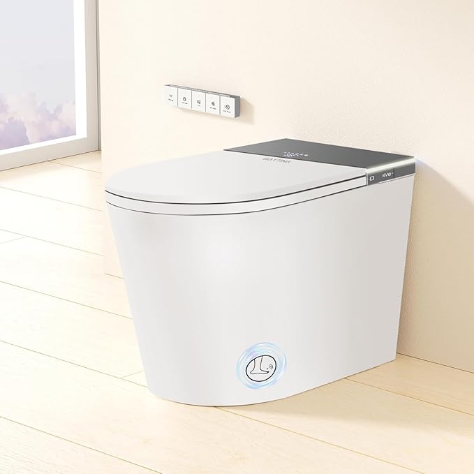 Smart Toilet with Bidet Built in,One Piece Bidet Toilet,Japanese Toilet for Bathroom with Remote Control,Modern Elongated Toilet with heated toilet seat,bidet warm water,Foot Sensor Operation